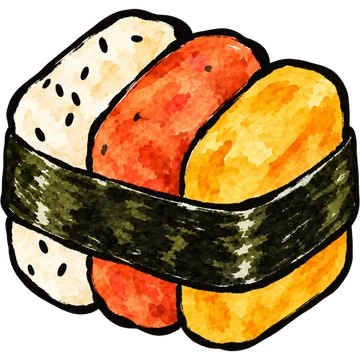 The jj-musubi logo: three blocks of rice bound together by a band of nori
